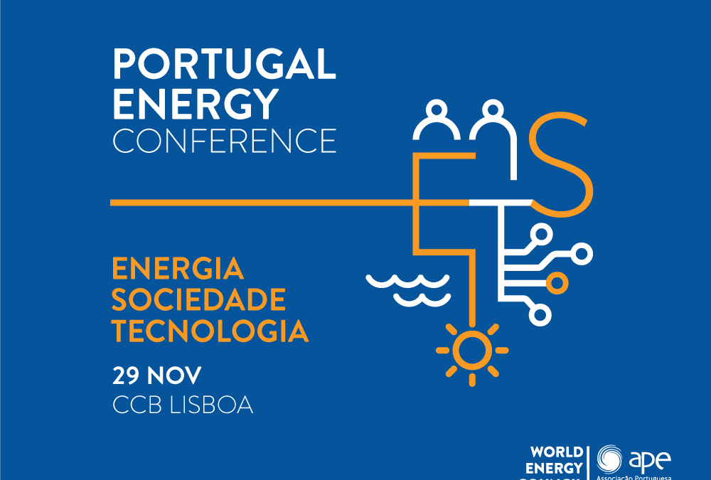 logotipo Portugal Energy Conference. titulo, data e elementos gráficos